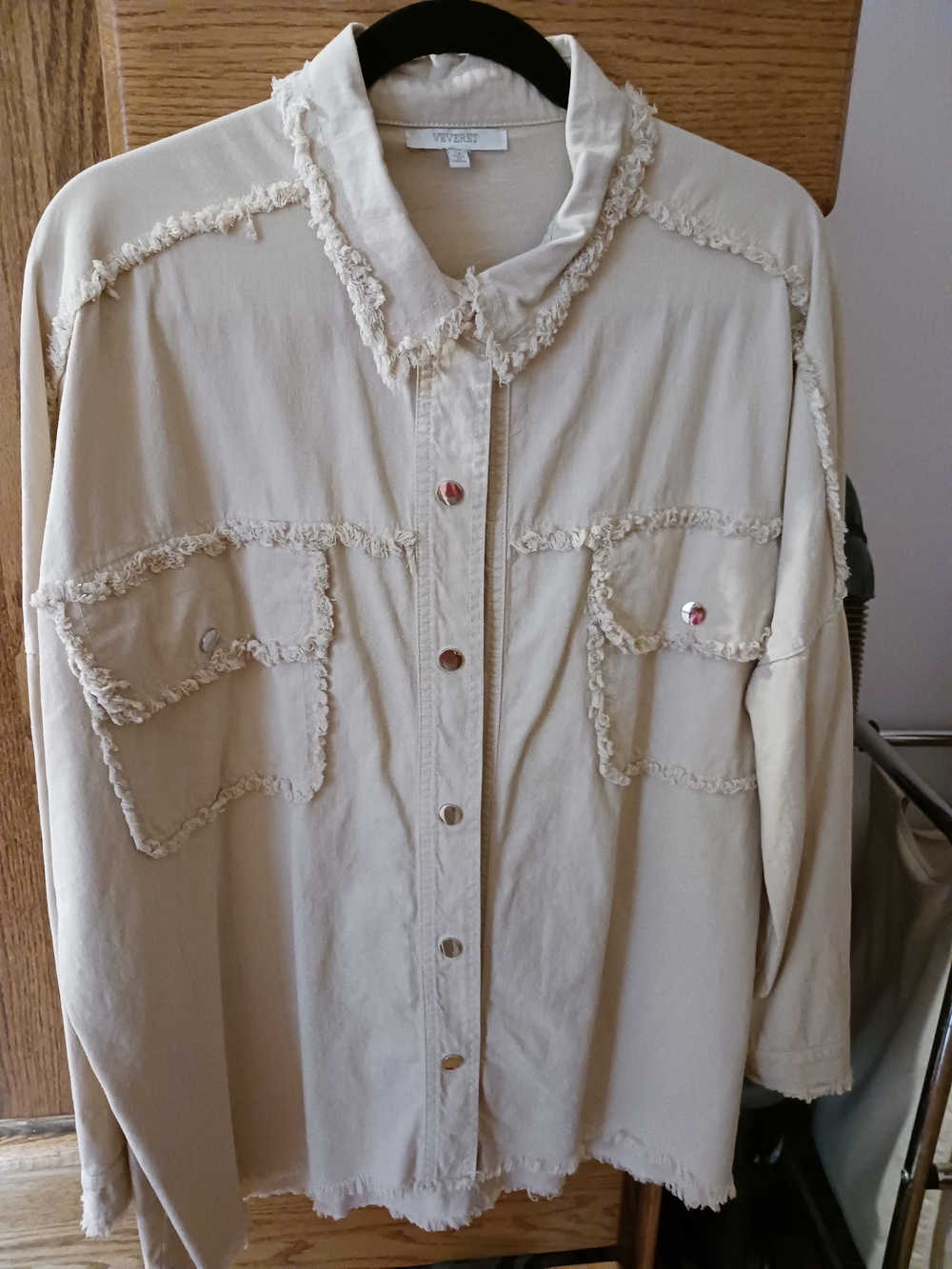 Rock And Roll Cream Shacket with Frayed Trim